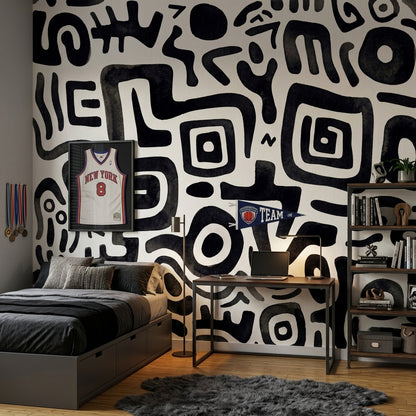 Siyah Beyaz Soyut Desenli Poster Duvar Kağıdı Modern Salon
