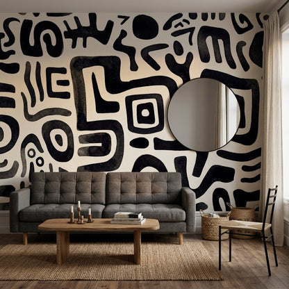 Siyah Beyaz Soyut Desenli Poster Duvar Kağıdı Modern Salon