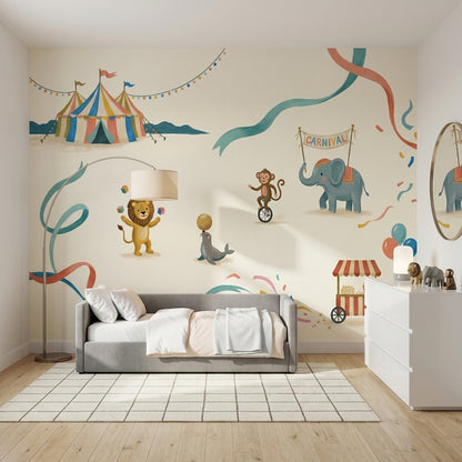 Sirk ve Hayvanlı Poster Duvar Kağıdı Bebek Odası Pastel