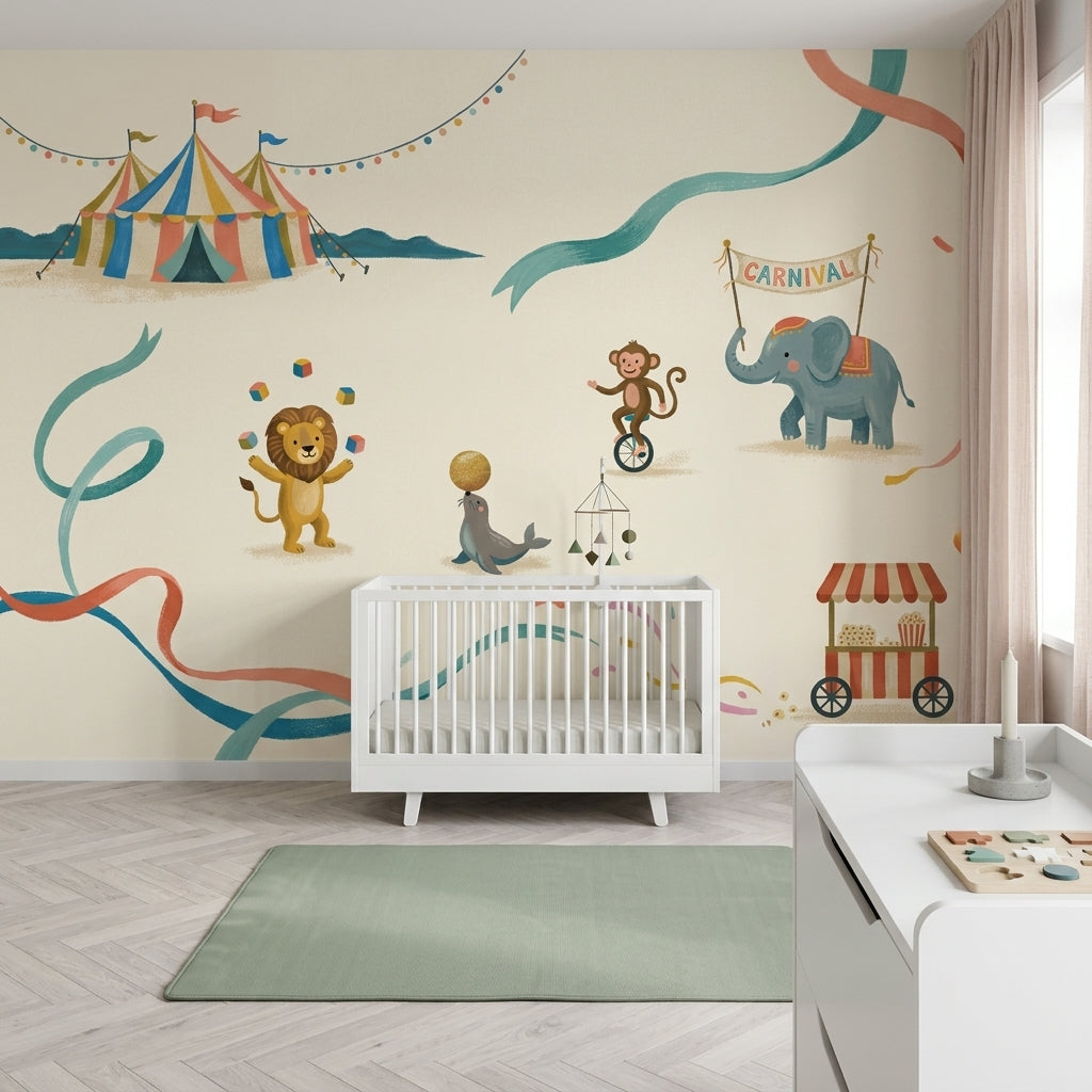 Sirk ve Hayvanlı Poster Duvar Kağıdı Bebek Odası Pastel