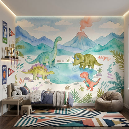 Sulu Boya Dinozorlar Poster Duvar Kağıdı Çocuk Odası Pastel