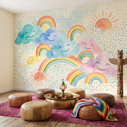 Gökkuşağı Bulutlu Poster Duvar Kağıdı Pastel Çocuk Odası