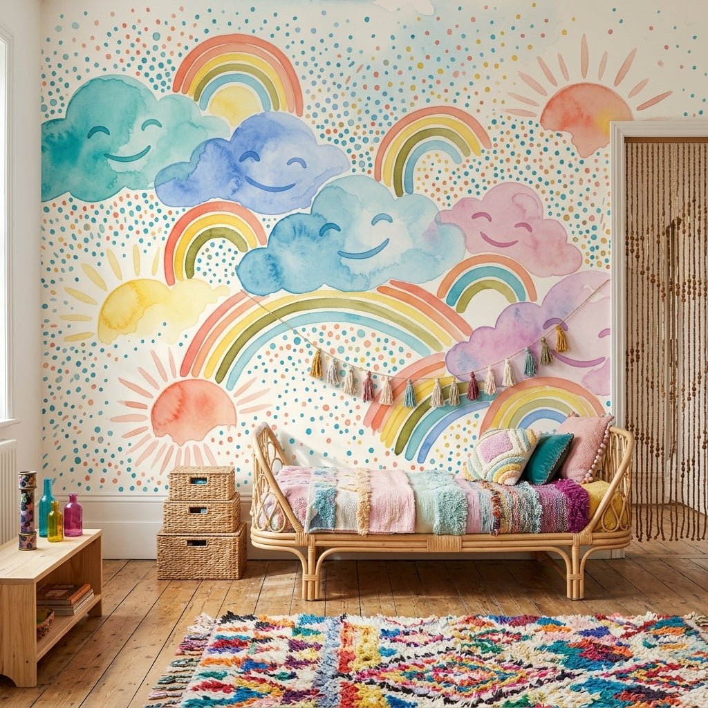 Gökkuşağı Bulutlu Poster Duvar Kağıdı Pastel Çocuk Odası
