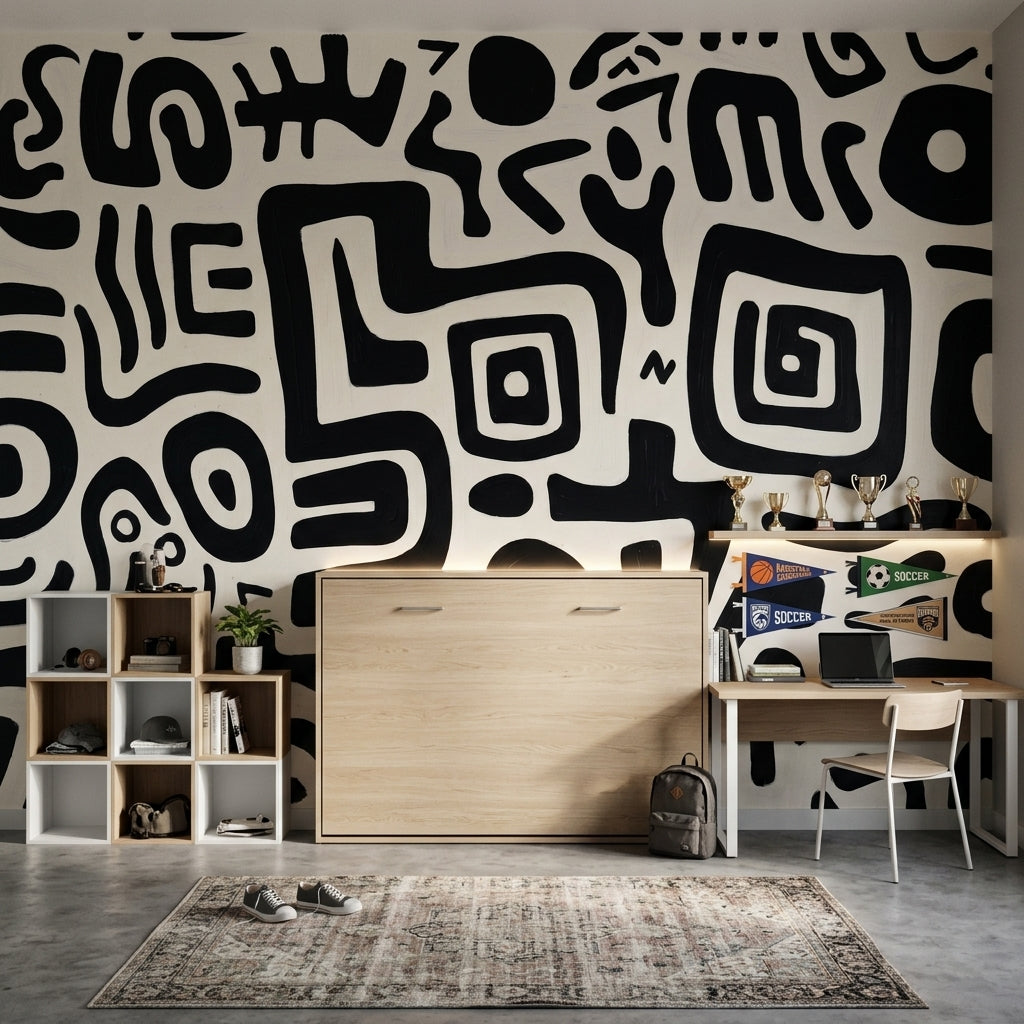 Siyah Beyaz Soyut Desenli Poster Duvar Kağıdı Modern Salon