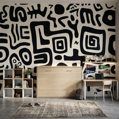 Siyah Beyaz Soyut Desenli Poster Duvar Kağıdı Modern Salon