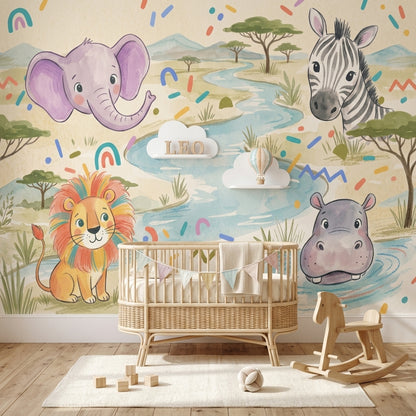 Safari Hayvanlı Poster Duvar Kağıdı Çocuk Odası Pastel