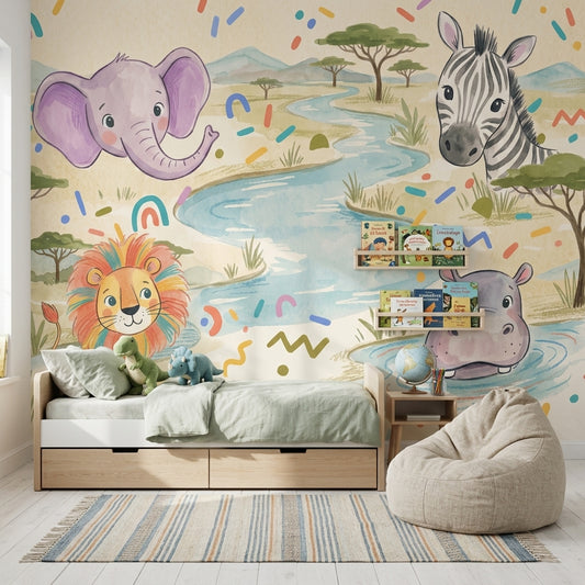 Safari Hayvanlı Poster Duvar Kağıdı Çocuk Odası Pastel