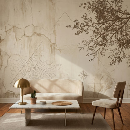 Harita Çizimli Poster Duvar Kağıdı Bej Minimal Salon