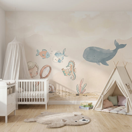 Deniz Canlıları Poster Duvar Kağıdı Pastel Bebek Odası