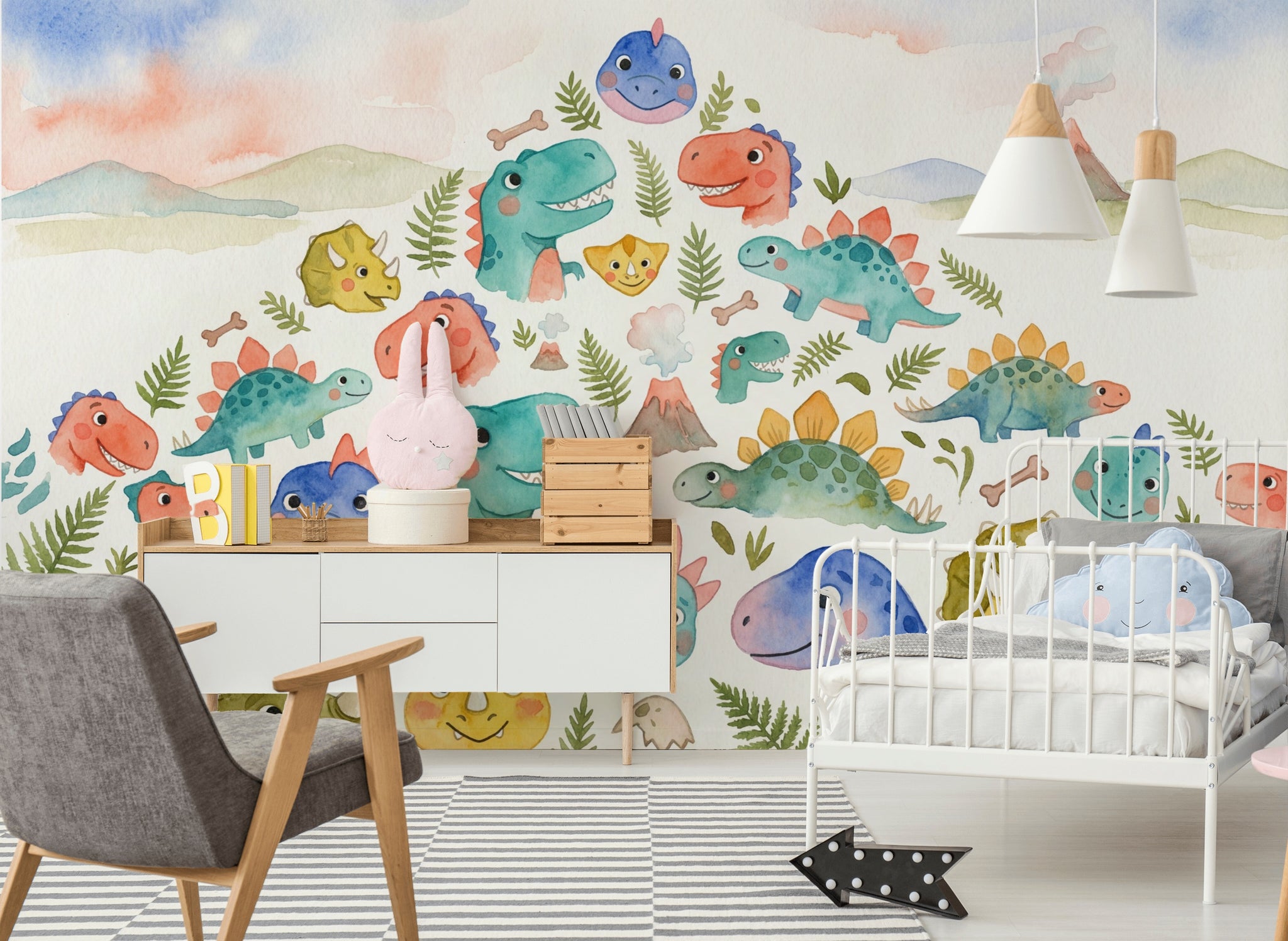 Sevimli Dinozorlu Poster Duvar Kağıdı Pastel Çocuk Odası