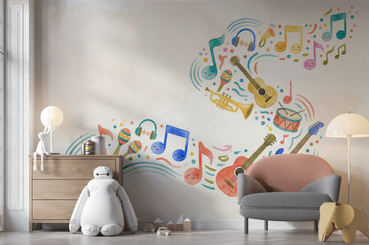 Renkli Müzik Enstrümanlı Poster Duvar Kağıdı Çocuk Odası