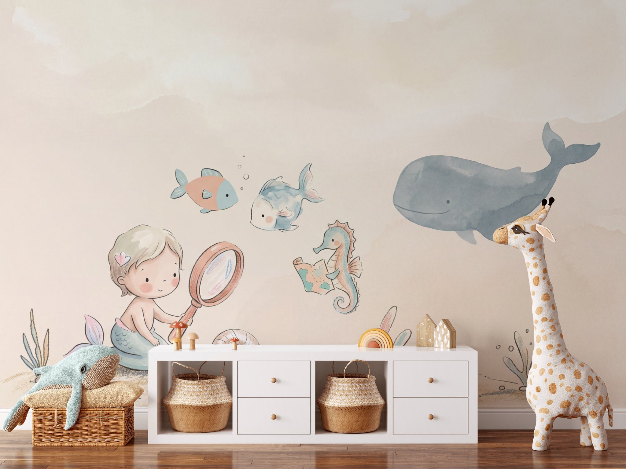 Deniz Canlıları Poster Duvar Kağıdı Pastel Bebek Odası