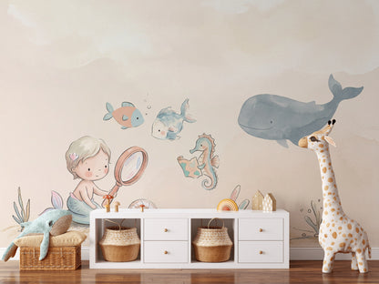 Deniz Canlıları Poster Duvar Kağıdı Pastel Bebek Odası