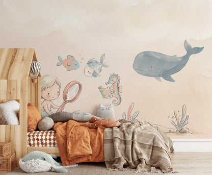 Deniz Canlıları Poster Duvar Kağıdı Pastel Bebek Odası