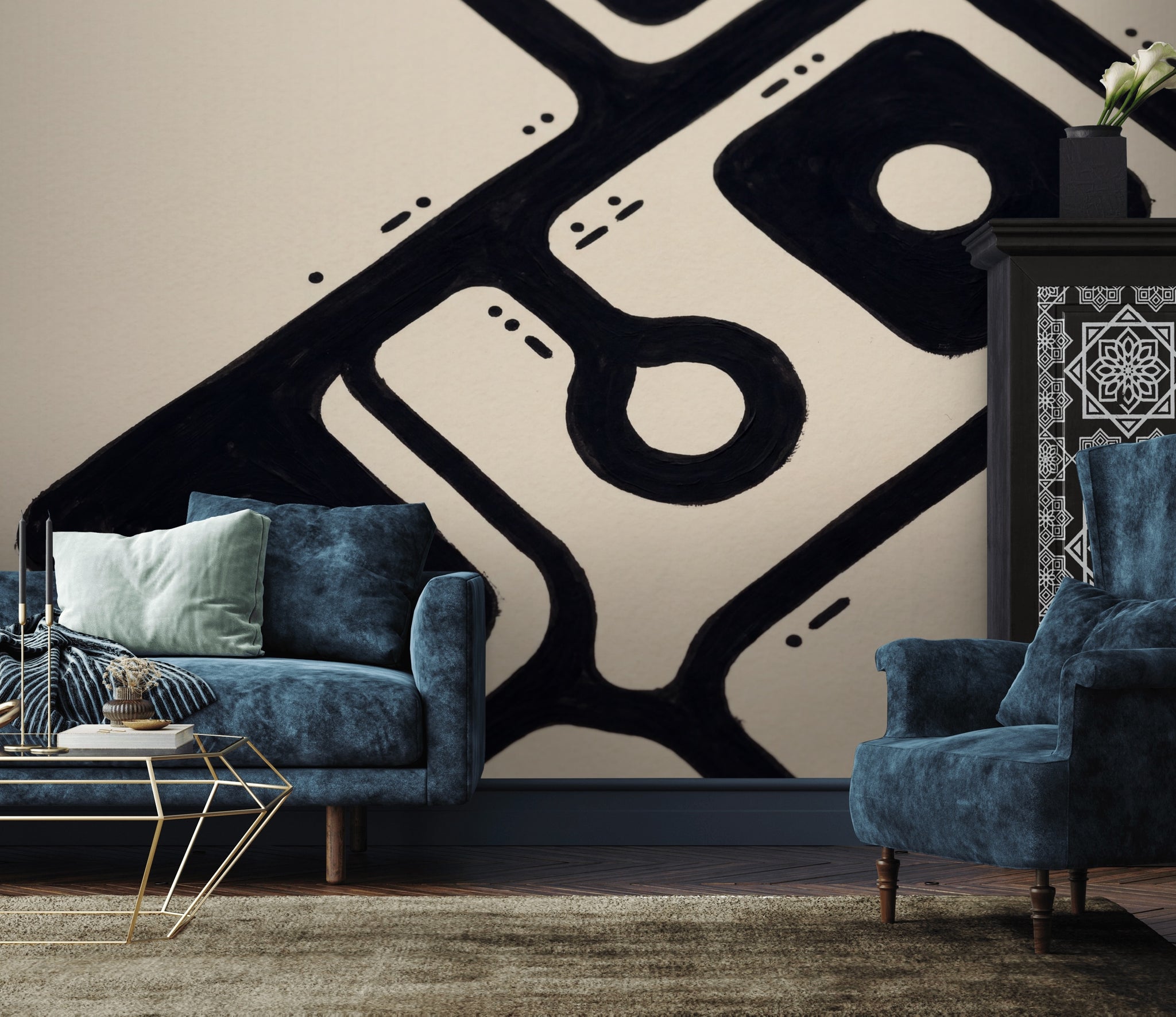 Siyah Beyaz Soyut Poster Duvar Kağıdı Modern Salon Dekoru