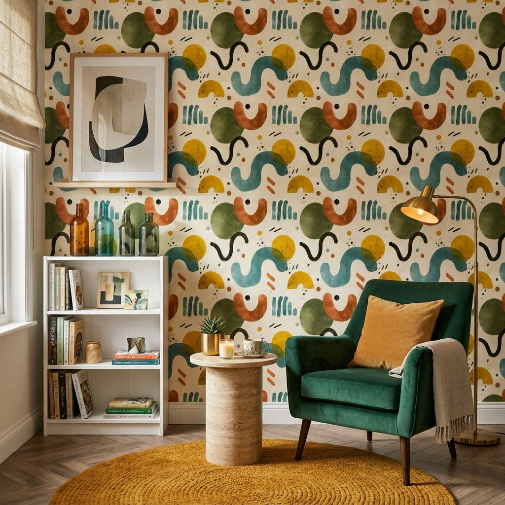 Soyut Geometrik Duvar Kağıdı Renkli Desenli Salon Dekoru