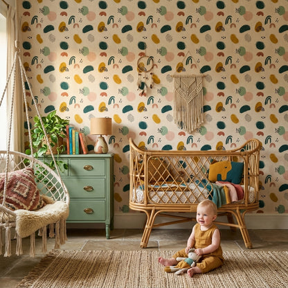 Soyut Şekilli Duvar Kağıdı Renkli Modern Salon Duvarı