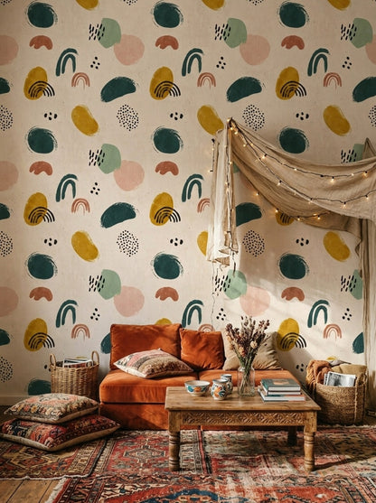 Soyut Şekilli Duvar Kağıdı Renkli Modern Salon Duvarı