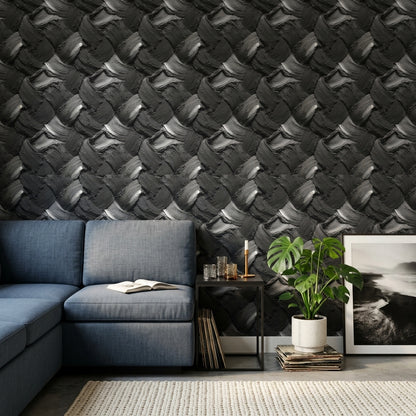 Siyah Gri Fırça Darbeli Duvar Kağıdı Modern Salon