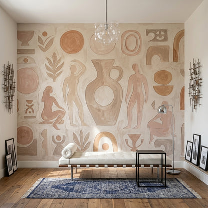 Soyut Figürlü Poster Duvar Kağıdı Bej Terracotta Salon