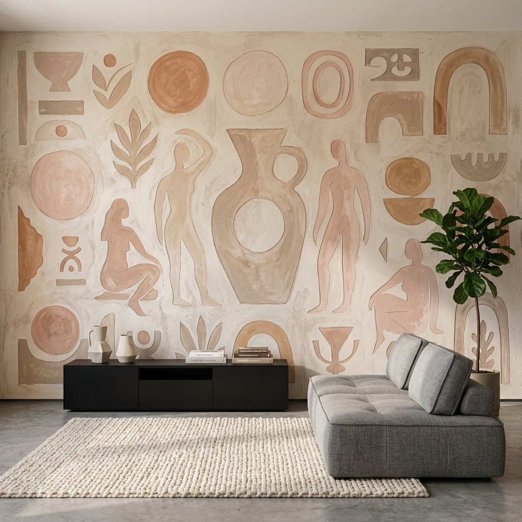 Soyut Figürlü Poster Duvar Kağıdı Bej Terracotta Salon