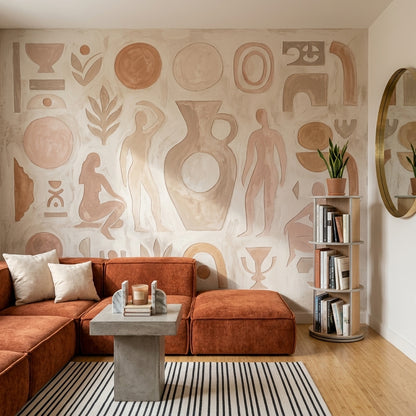 Soyut Figürlü Poster Duvar Kağıdı Bej Terracotta Salon