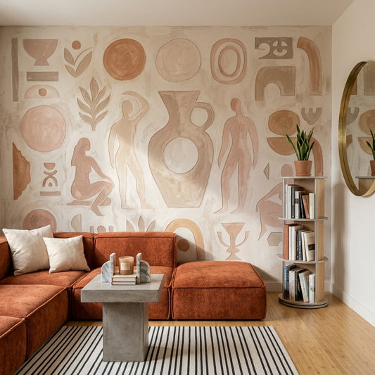 Soyut Figürlü Poster Duvar Kağıdı Bej Terracotta Salon