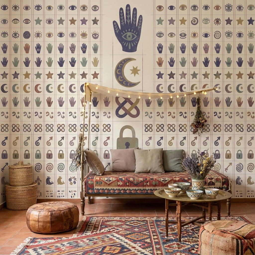 Nazar ve El Sembolü Poster Duvar Kağıdı Bohem Salon