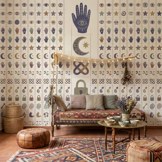 Nazar ve El Sembolü Poster Duvar Kağıdı Bohem Salon