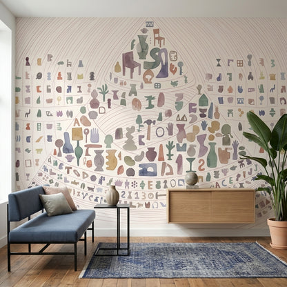Soyut Simgeli Poster Duvar Kağıdı Pastel Renkli Yatak Odası