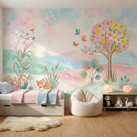 Pastel Orman Hayvanları Poster Duvar Kağıdı Çocuk Odası