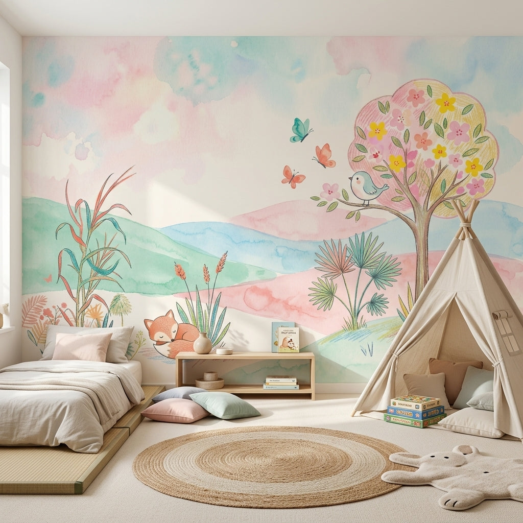Pastel Orman Hayvanları Poster Duvar Kağıdı Çocuk Odası