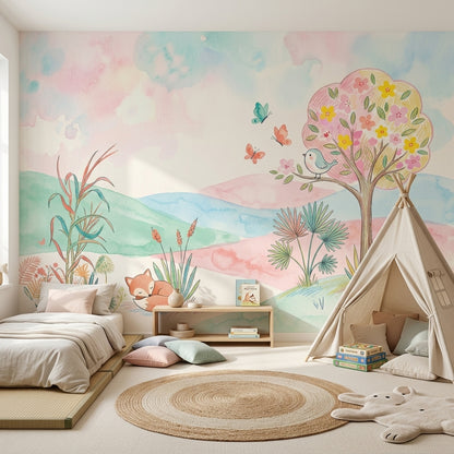 Pastel Orman Hayvanları Poster Duvar Kağıdı Çocuk Odası