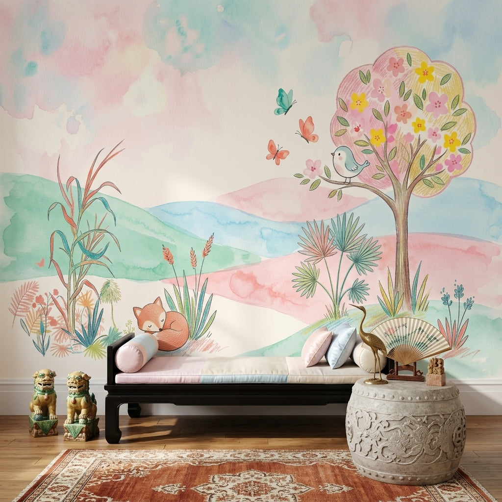 Pastel Orman Hayvanları Poster Duvar Kağıdı Çocuk Odası