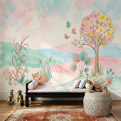 Pastel Orman Hayvanları Poster Duvar Kağıdı Çocuk Odası