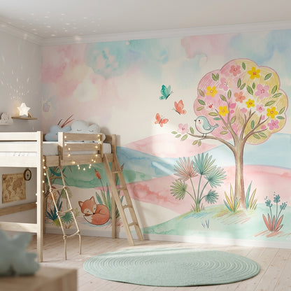 Pastel Orman Hayvanları Poster Duvar Kağıdı Çocuk Odası