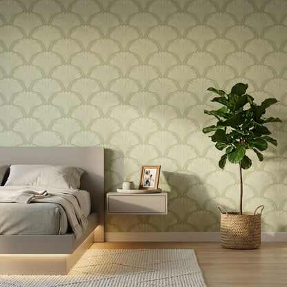 Art Deco Yelpaze Desenli Duvar Kağıdı Açık Yeşil Salon