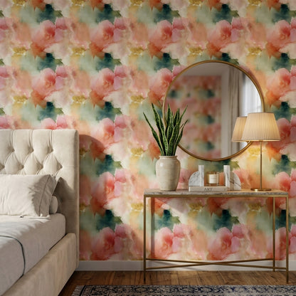 Suluboya Bulut Desenli Duvar Kağıdı Pastel Renk Salon