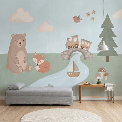 Sevimli Orman Hayvanları Poster Duvar Kağıdı Bebek Odası Pastel
