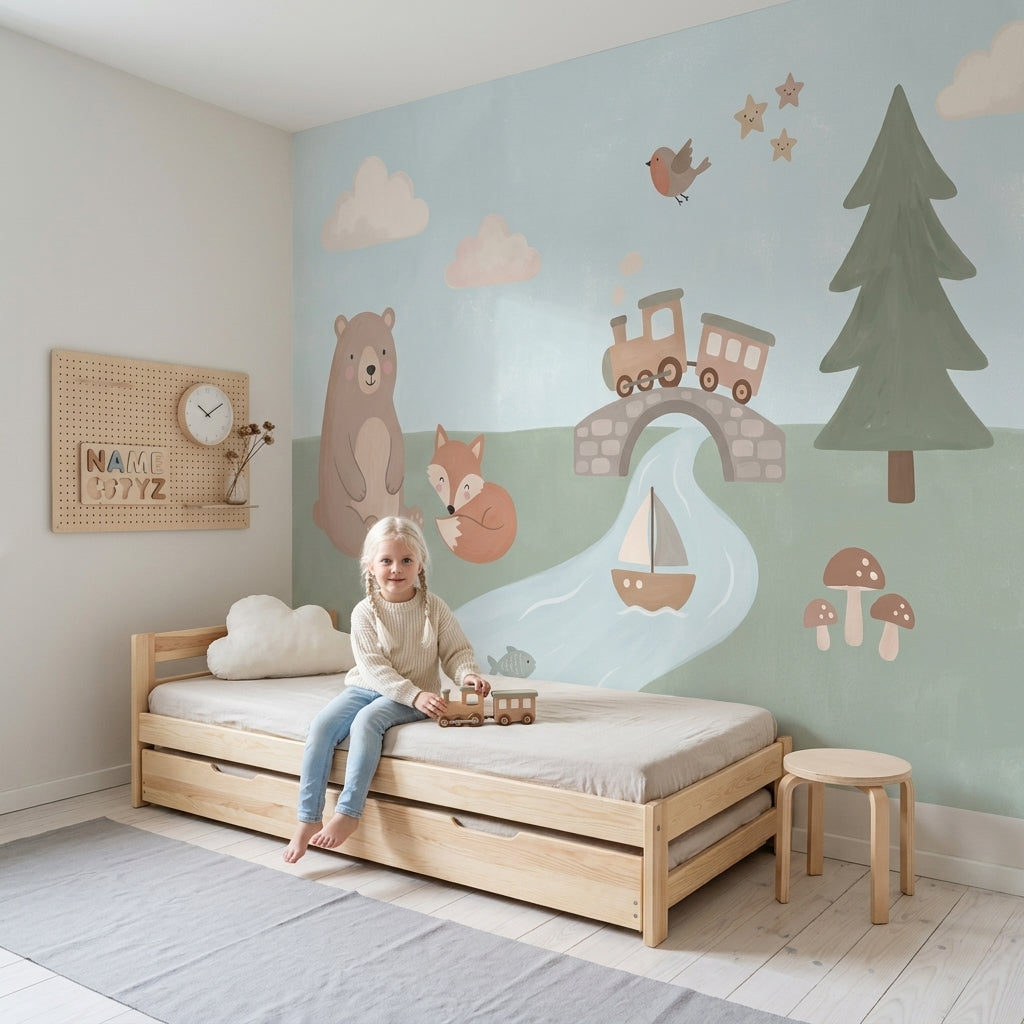 Sevimli Orman Hayvanları Poster Duvar Kağıdı Bebek Odası Pastel
