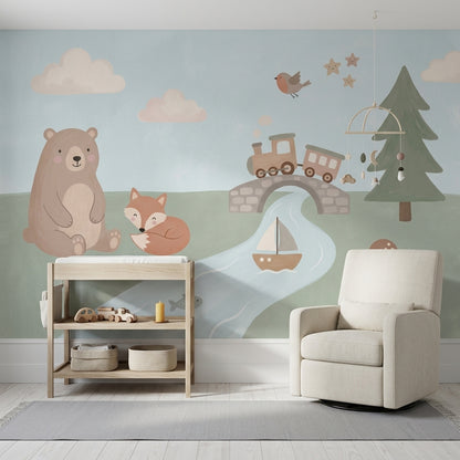 Sevimli Orman Hayvanları Poster Duvar Kağıdı Bebek Odası Pastel