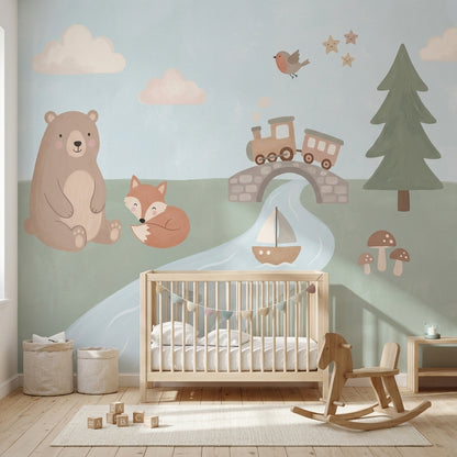 Sevimli Orman Hayvanları Poster Duvar Kağıdı Bebek Odası Pastel
