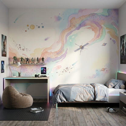 Pastel Uzay Temalı Poster Duvar Kağıdı Çocuk Odası Desenli