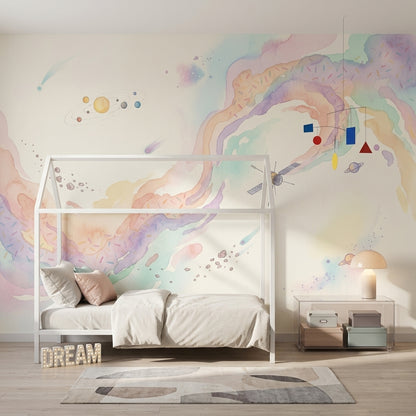 Pastel Uzay Temalı Poster Duvar Kağıdı Çocuk Odası Desenli