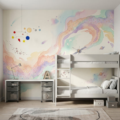 Pastel Uzay Temalı Poster Duvar Kağıdı Çocuk Odası Desenli