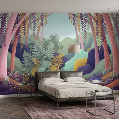 Tropikal Orman Poster Duvar Kağıdı Pastel Renkli Salon Dekoru