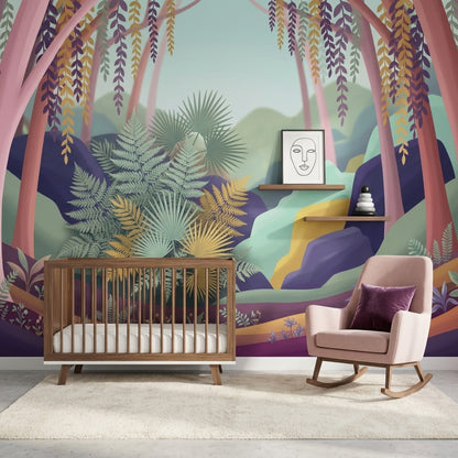 Tropikal Orman Poster Duvar Kağıdı Pastel Renkli Salon Dekoru