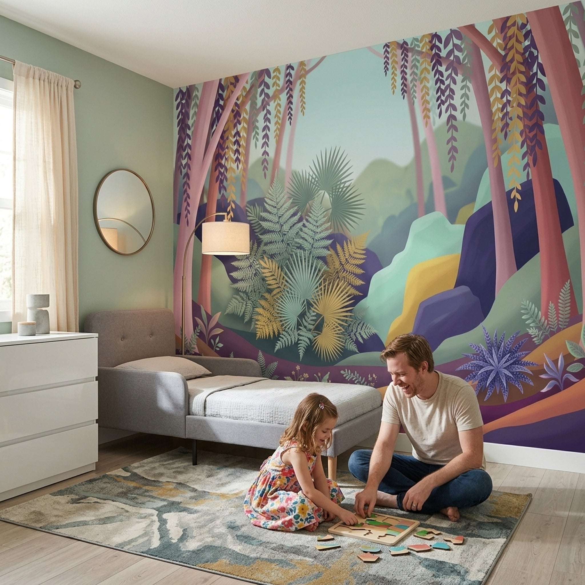 Tropikal Orman Poster Duvar Kağıdı Pastel Renkli Salon Dekoru