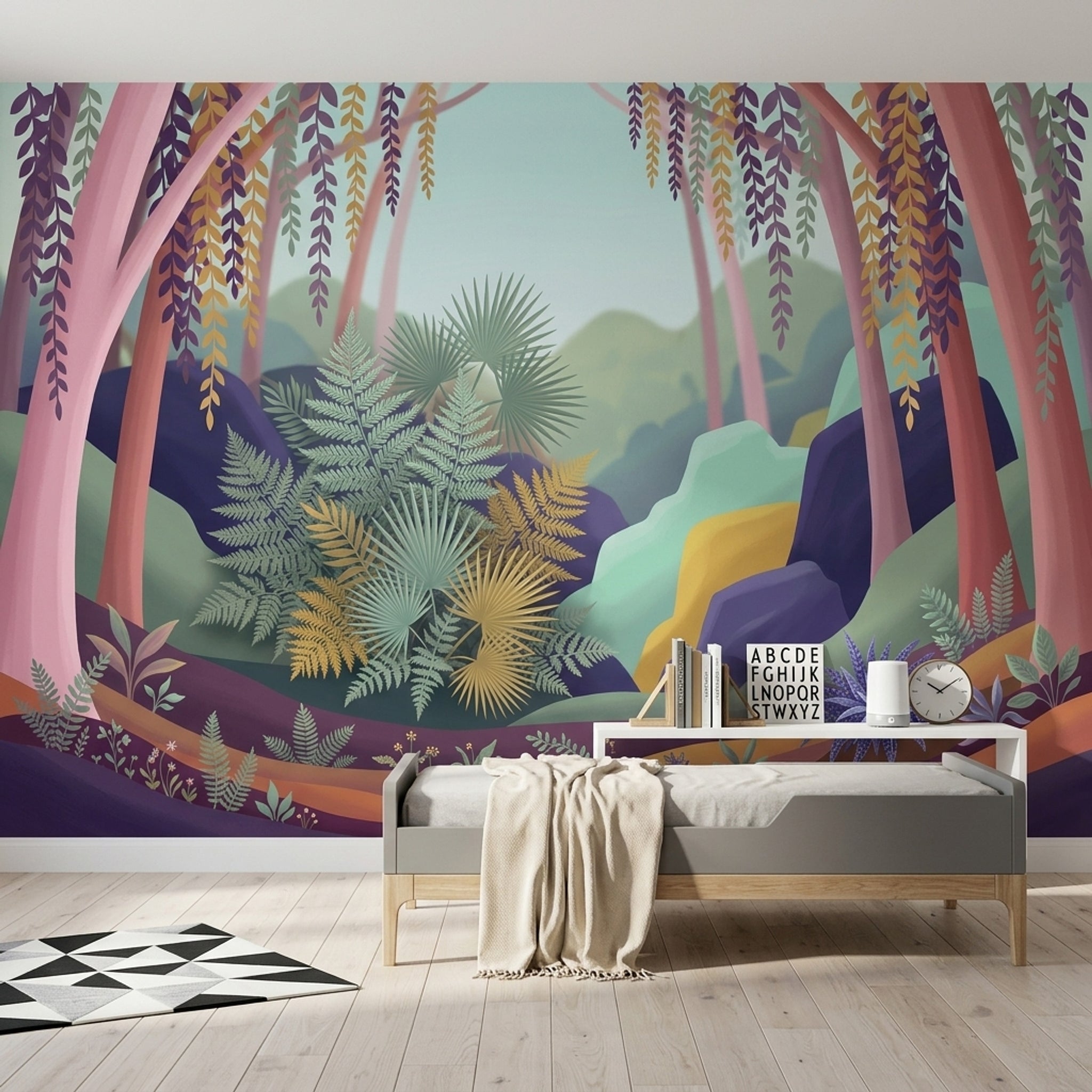 Tropikal Orman Poster Duvar Kağıdı Pastel Renkli Salon Dekoru