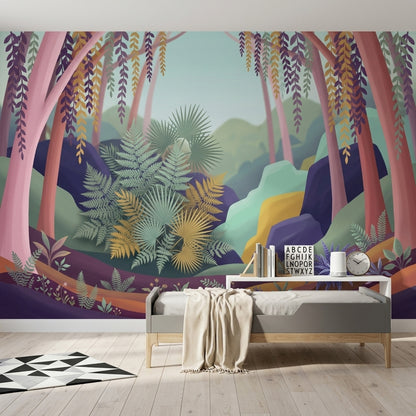 Tropikal Orman Poster Duvar Kağıdı Pastel Renkli Salon Dekoru